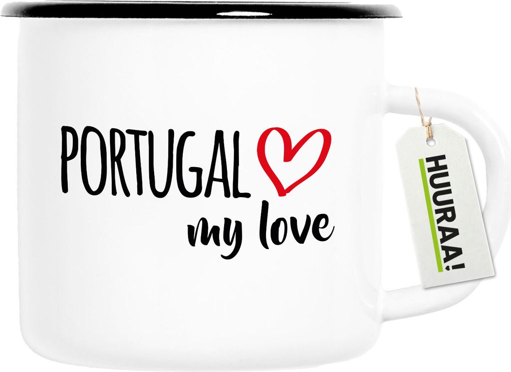 Huuraa Emaille Tasse Portugal my love 300ml Vintage Campingbecher Geschenkidee