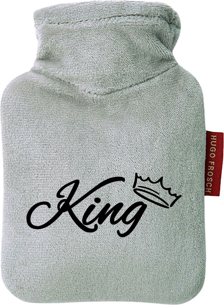 Huuraa Mini-Wärmflasche King Krone 0,2 Liter Grey Mini Veloursbezug Taschenwärmer Geschenkidee