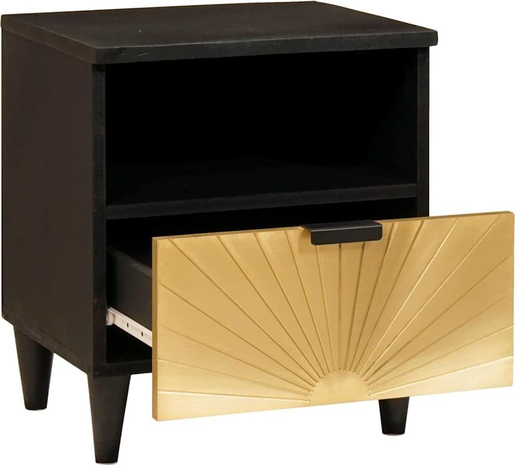 vidaXL Nachttisch Schwarz und Gold 40 x 33 x 46 cm Massivholz Akazie