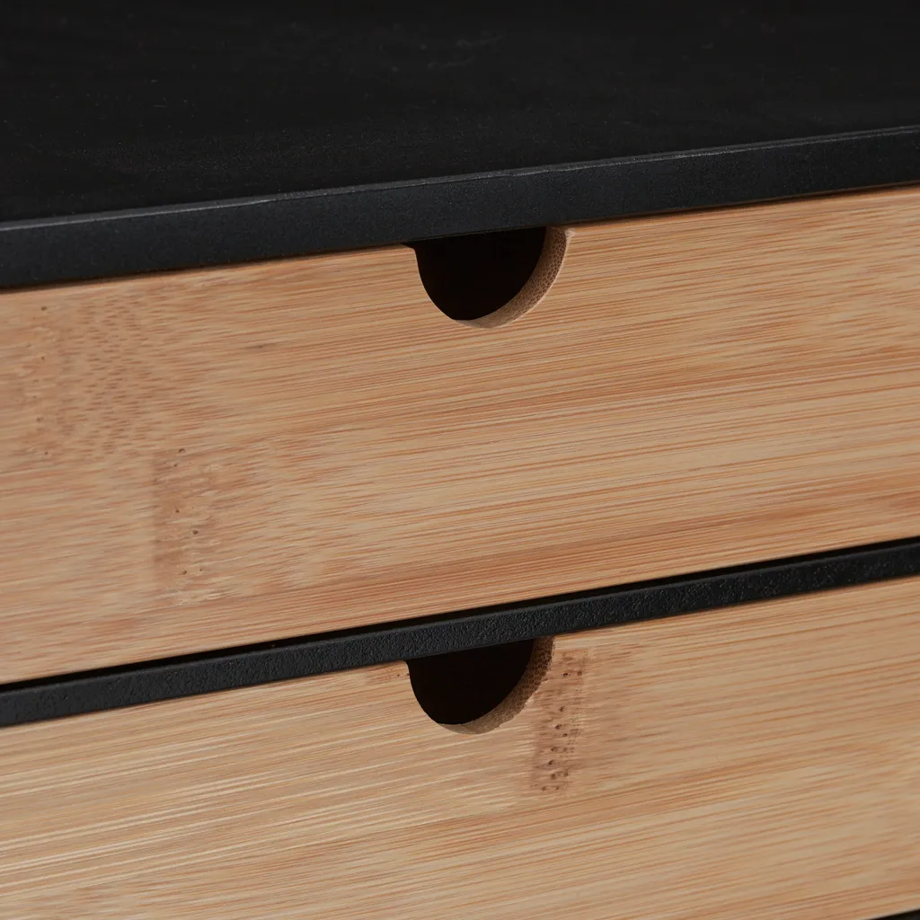 Mini commode en bambou et MDF blanc avec deux tiroirs de rangement chic