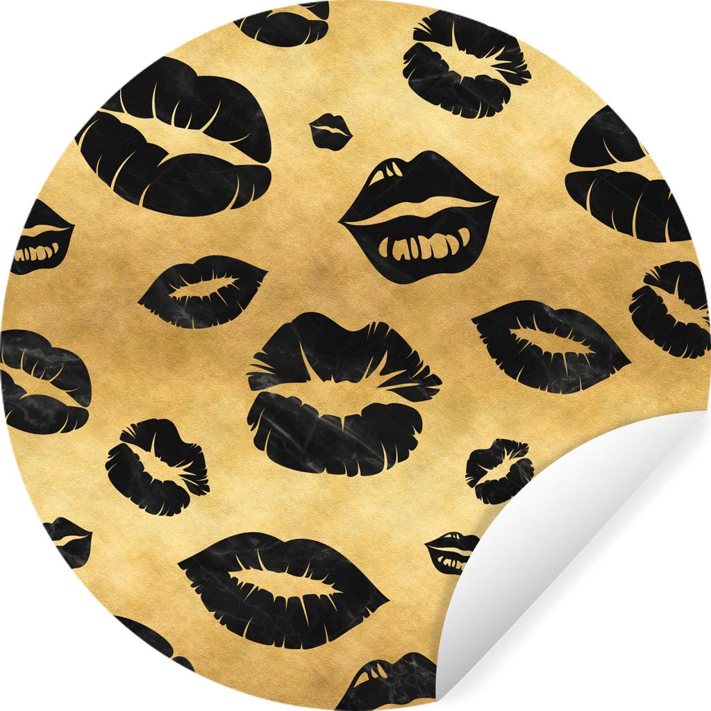 MuchoWow Runde Wandtattoo - Wandsticker Tapete Aufkleber Muster - Kuss - Gold - Schwarz Ø 80 cm Selbstklebend und Repositionierbar - Wandaufkleb...