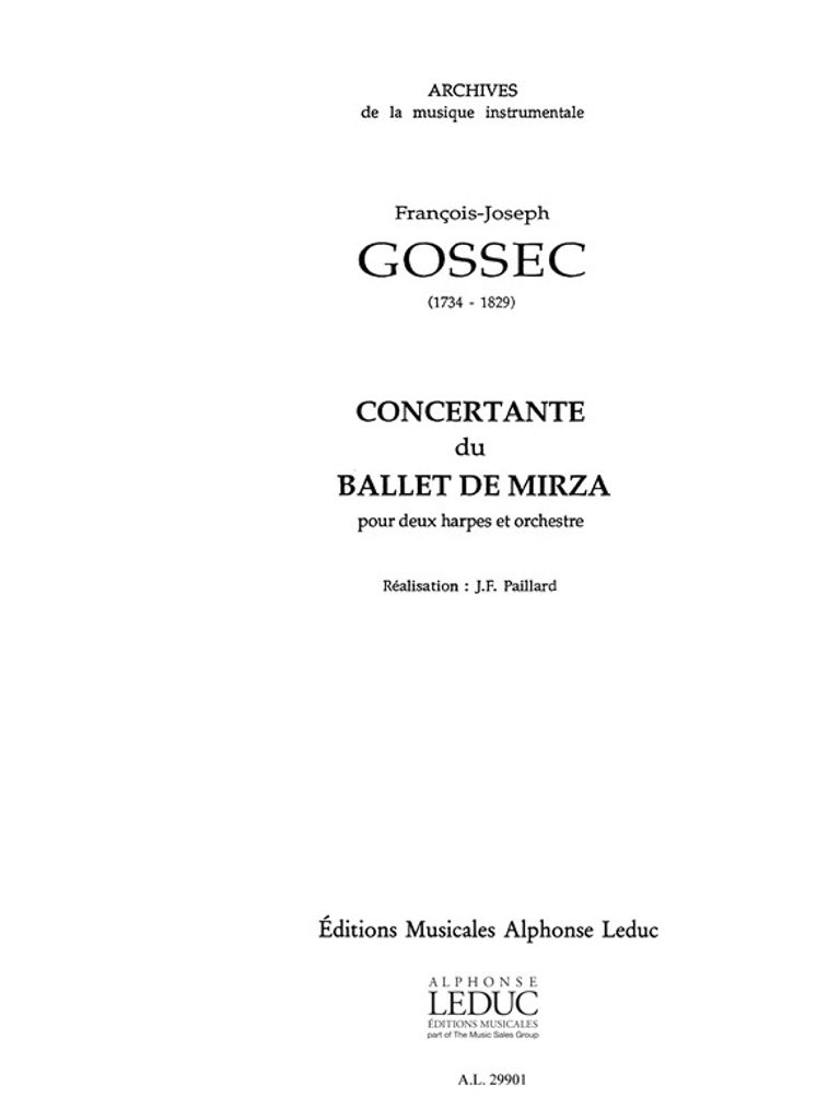Gossec/Paillard Concertante Du Ballet De Mirza 2 Harpes Et Orchestre/Partition Et Parties