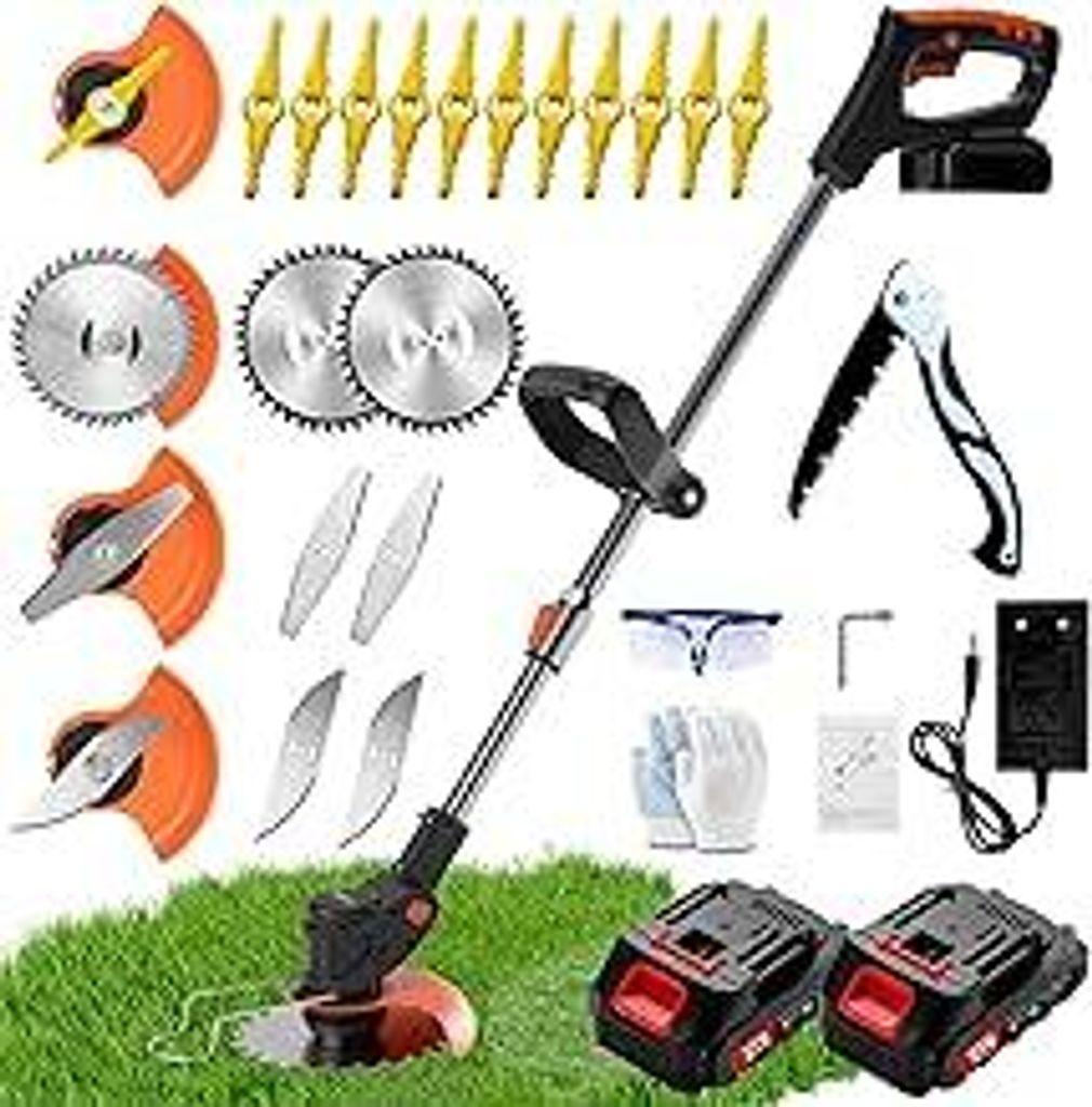 Rasentrimmer Mit Akku, Freischneider Akku, Akku-Rasentrimmer mit 2 X 21V 2000 mAh Akkus und Ladegerät, Rasentrimmer mit 3 Verschiedenen Klingen, E...