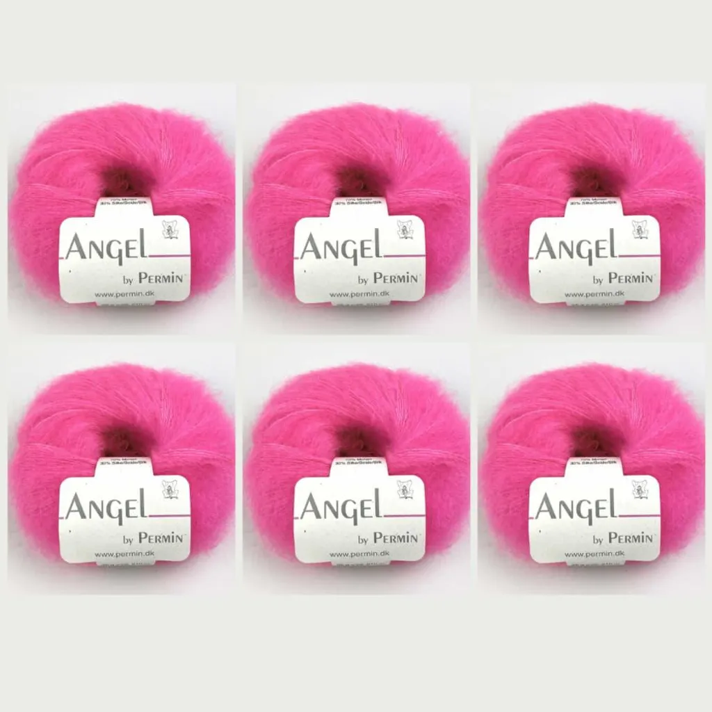 Laine Angel de Permin : 6 pelotes de soie et mohair (35 rose fluo)