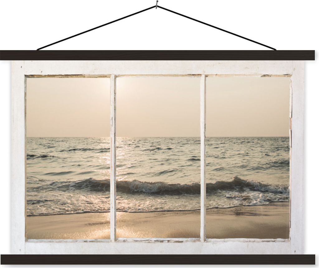 MuchoWow Textilposter Aussicht - Strand - Meer 60x40 cm mit schwarzem Rahmen - Hölzernes