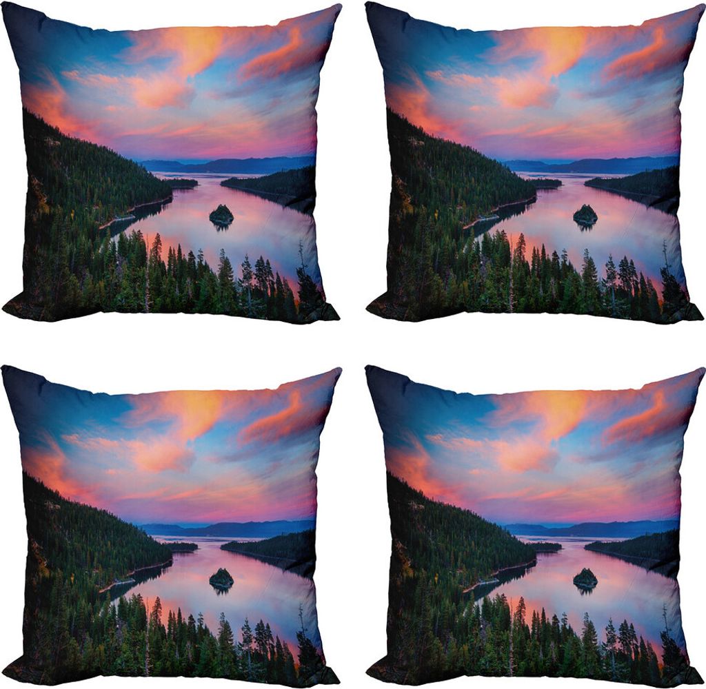 ABAKUHAUS Lake Tahoe Kissenbezug Set (4 Stück), Kalifornien Foto, Moderner Doppelseitiger Digitaldruck, 40 cm x 40 cm, Mehrfarbig