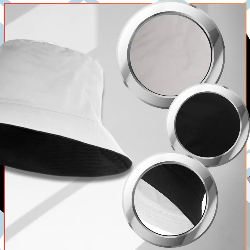 EDIBAZZAR Cappello a Secchiello Double-Face Bianco e Nero - Stile Estate - 7