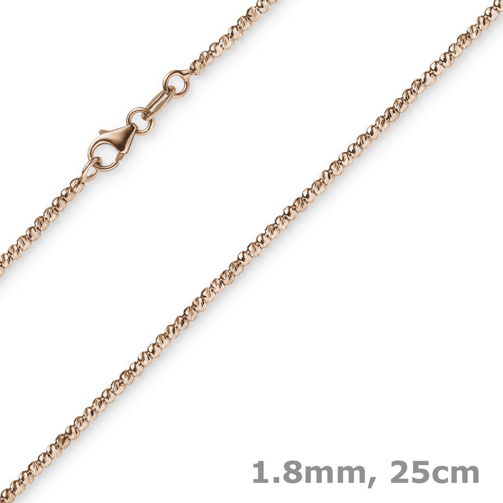 1,8mm Fußkettchen Fußschmuck Kugelkette diamantiert aus 585 Gold Rotgold 25cm