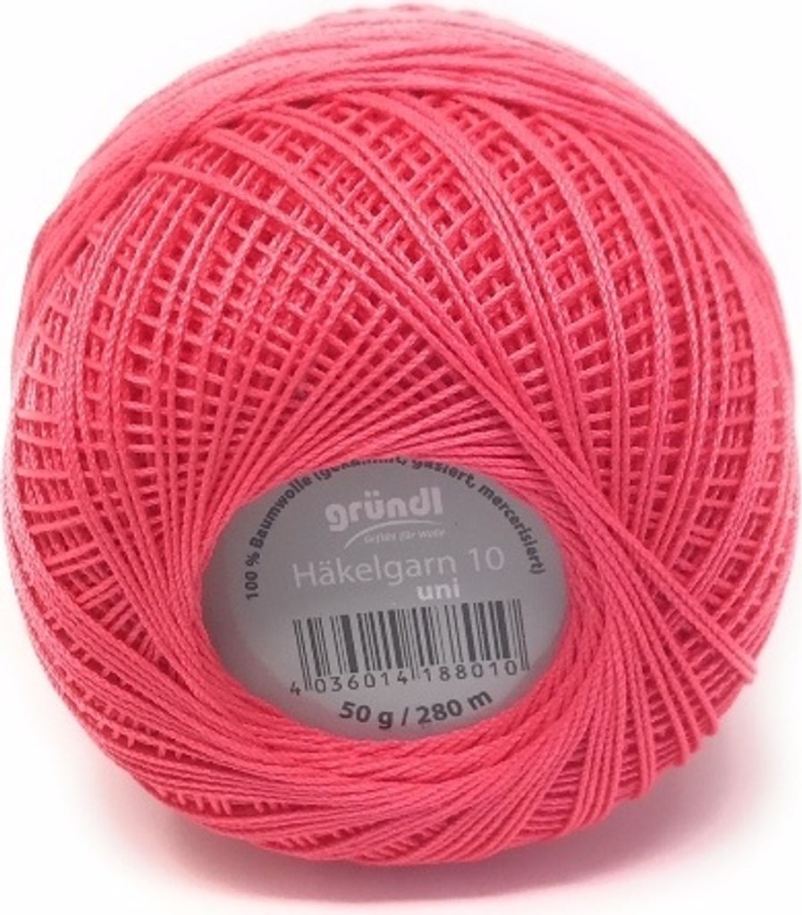 Gründl Häkelgarn 10,100% Baumwolle,Filethäkelgarn,280m LL,Stärke 10 hummerrot 08