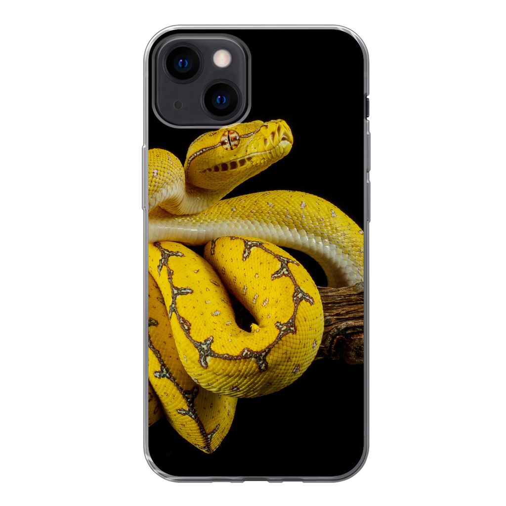 MuchoWow Handyhülle Schutzhülle Hülle für iPhone 13 Schlange - Zweig - Gelb Silikon Softcase Handy Hülle - Karteninhaber