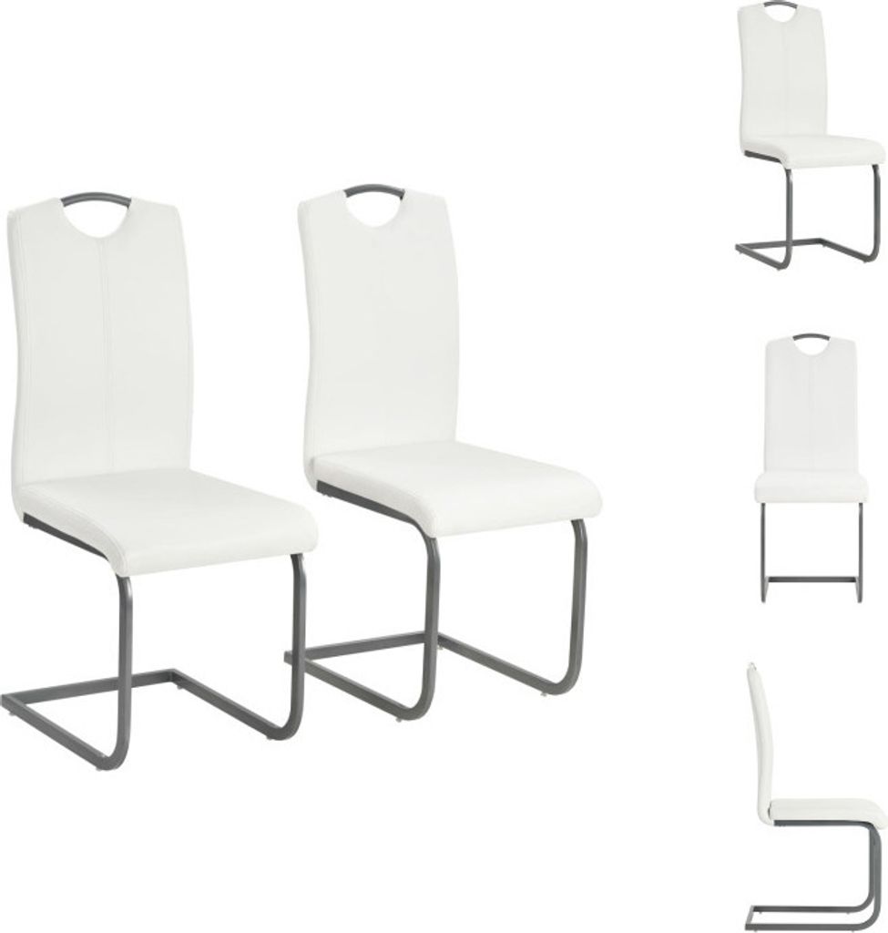 vidaXL Freischwinger 2 Stk. Weiß Kunstleder - Esszimmerstühle