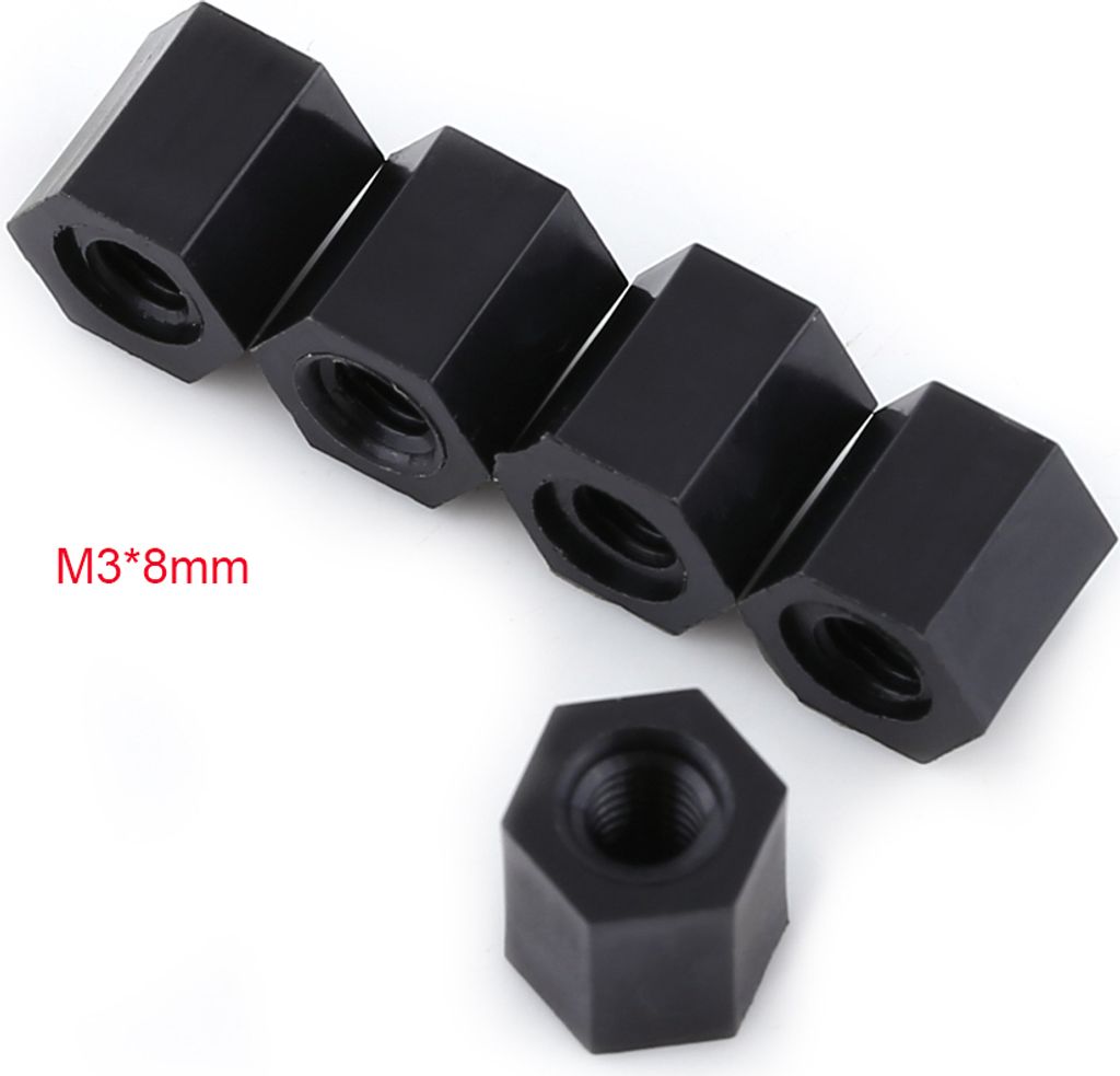 100 Stück schwarze PA66 M3 Innengewinde x M3 Innengewinde-Abstandshalter (M3*8)