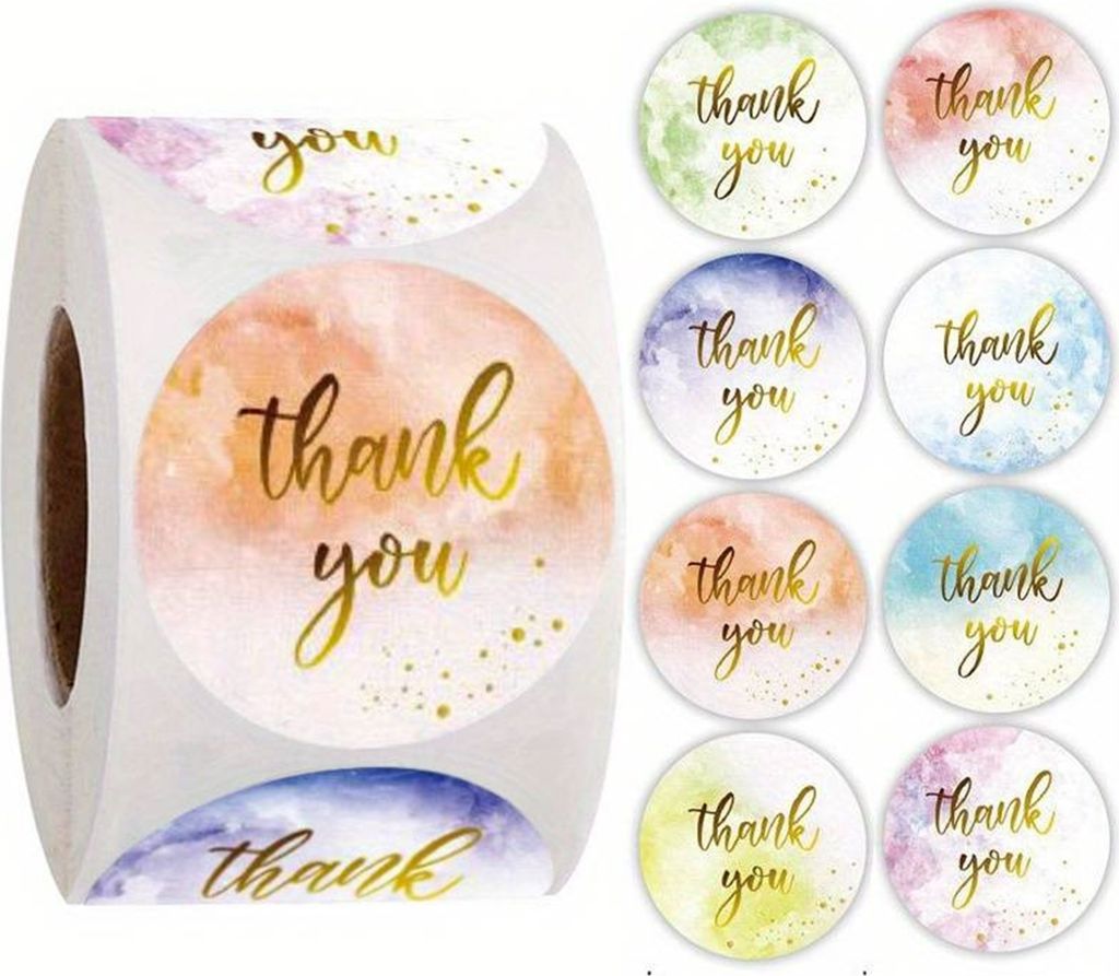 GKA 50 Stück Geschenkaufkleber Danke Thank You Aufkleber Etiketten Dekorative Sticker mit Gold Effekt 25 mm rund selbstklebend marmoriert