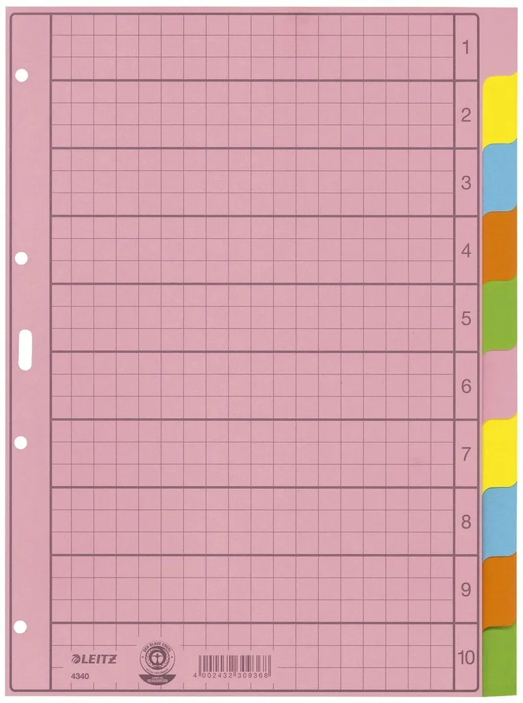 Intercalaires papier A4 Leitz 43400000 vierges 2x5 couleurs (25 packs)