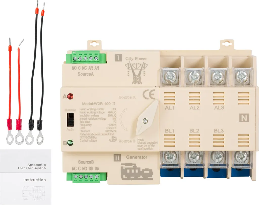 Commutateur Automatique W2R 4P 100A sur Rail DIN pour Transfert Rapide