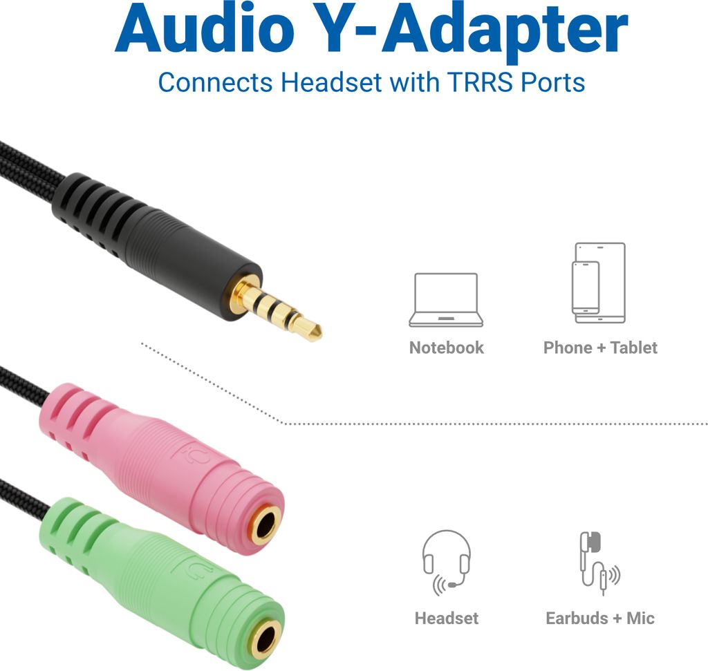 deleyCON Kopfhörer Headset Splitter Audio Klinken Y Adapter Produktbild 4