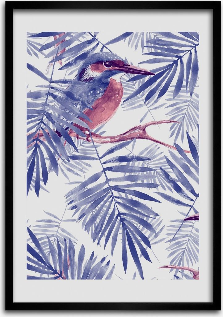 Bild - Bilderrahmen - Foto - 70 cm x 100 cm - MDF - Rahmen - Wandkunst - Blätter der Palme und des Vogels