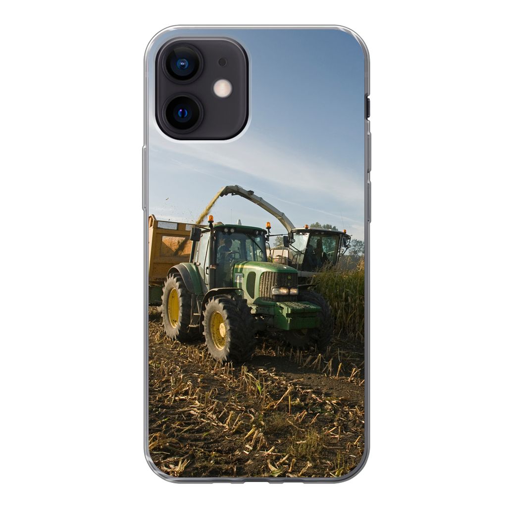 MuchoWow Handyhülle Schutzhülle Hülle für iPhone 12 Traktor - Anhänger - Mais - Grün - Landleben Silikon Softcase Handy Hülle - Schutzhülle