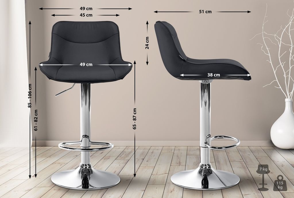 Barhocker HLO-CP302 Kunstleder chrom schwarz