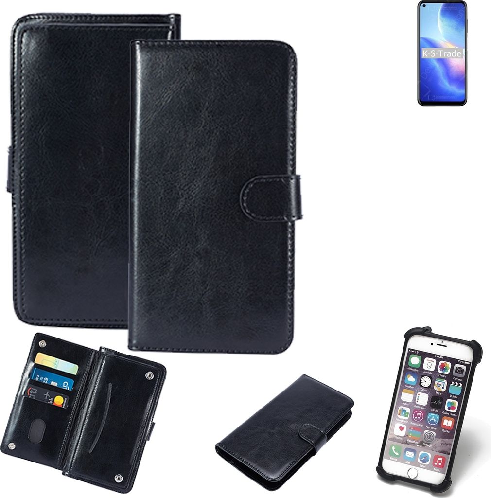 K-S-Trade 360° Hülle kompatibel mit Blackview A90 schwarz Kunstleder Case BookCase WalletCase Kunstlederederhülle Handyhülle, Rundumschutz Bumper