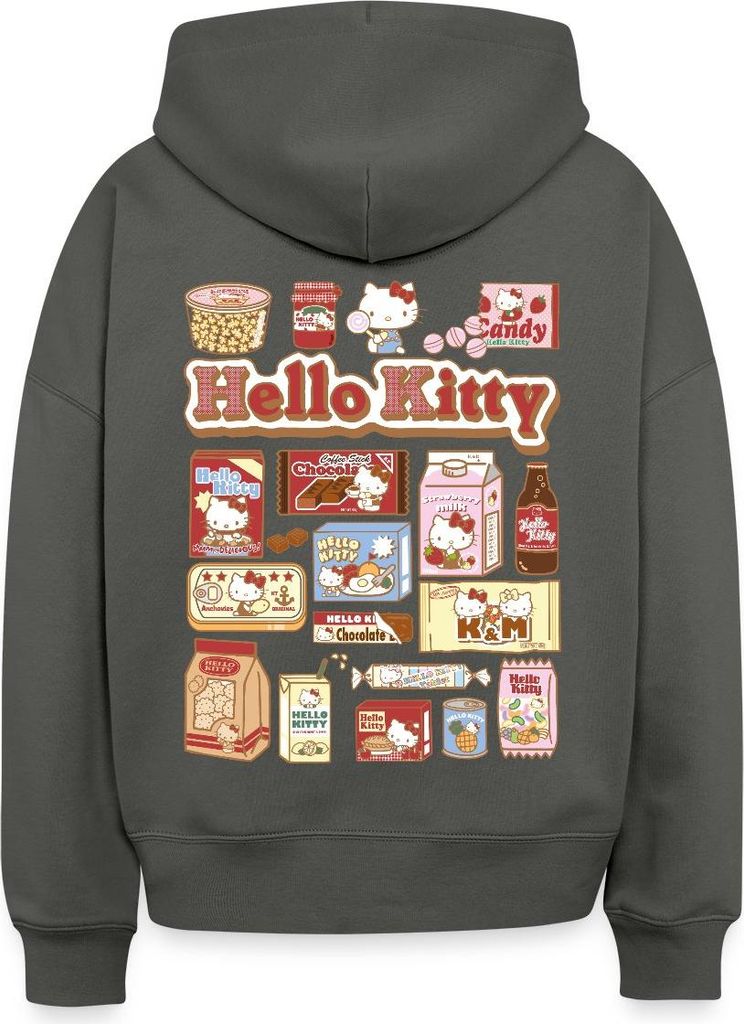 Spreadshirt Hello Kitty Snack Collage Frauen Boxy Organic Hoodie, XXL, Anthrazit