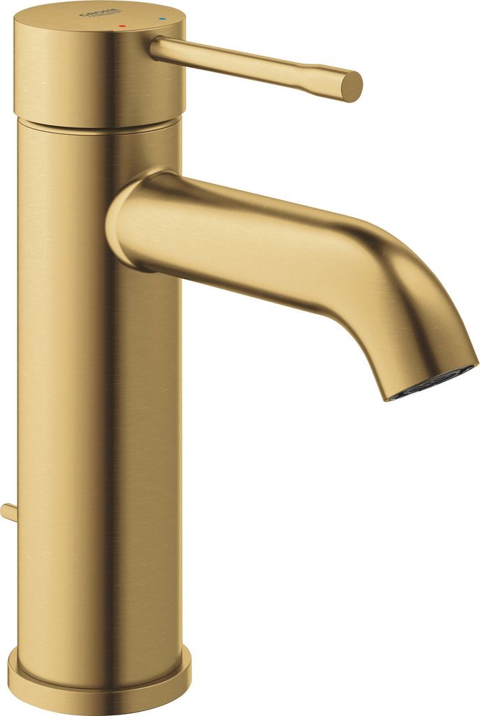 Grohe Essence Einhand-Waschtischarmatur, Größe S, cool sunrise gebürstet, Durchflussbegrenzer 5,7 l/min, 28 mm Keramikkartusche, Set