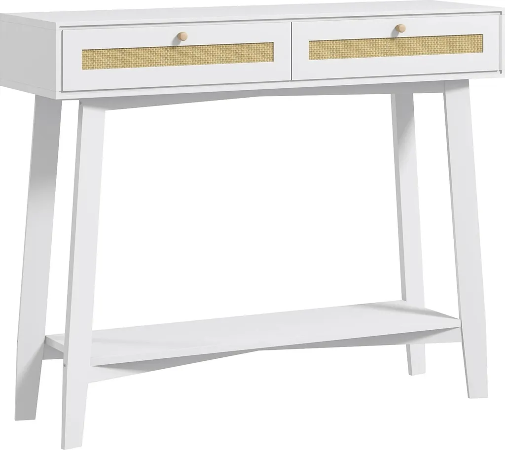 Table d'Appoint Blanche pour Entrée avec Rangement et Étagère Ouverte
