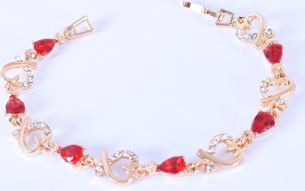 Herz Hohl Frauen Armband Legierung Rot Strass Kette Armband Schmuck Zubehör
