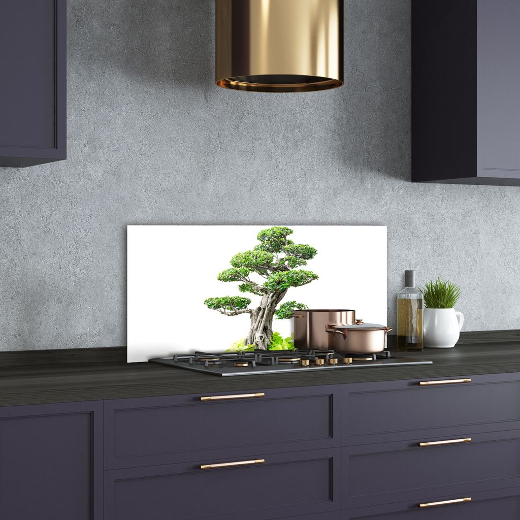 Tulup Küchenrückwand Spritzschutz aus Glas -100x50 -Spritzschutz auf gehärtetes GlasDeko Blumen & Pflanzen Bonsai-Baum