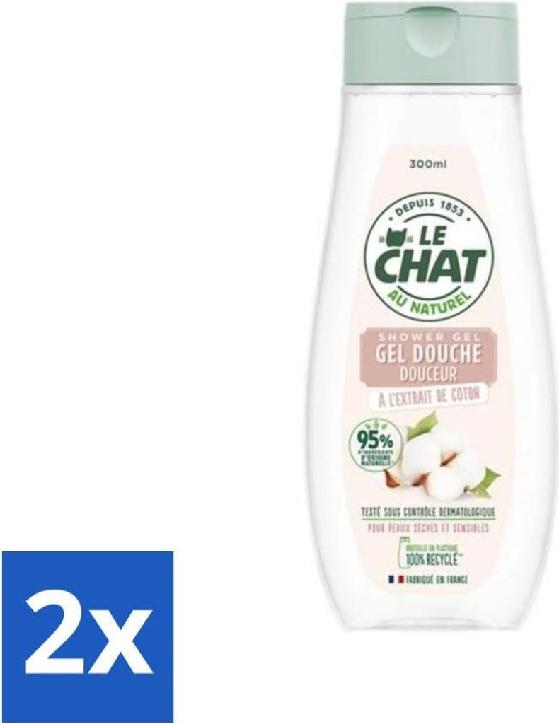 Le Chat – Sanftes Duschgel – Für trockene und empfindliche Haut – Mit Baumwollextrakt – 300 ml - Vorteilspack - 2 Stücke