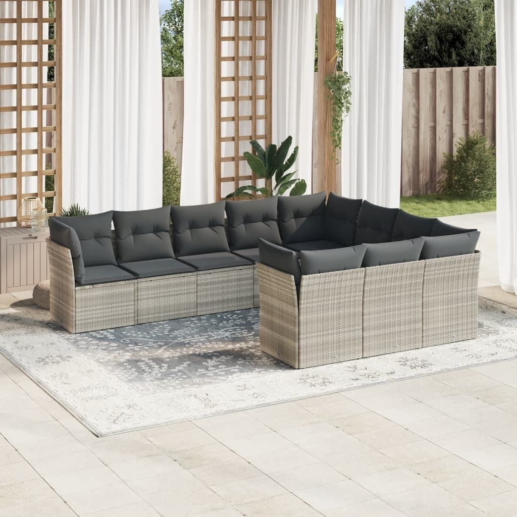 Maison Exclusive - 10-tlg. Garten-Sofagarnitur mit Kissen Hellgrau Poly Rattan