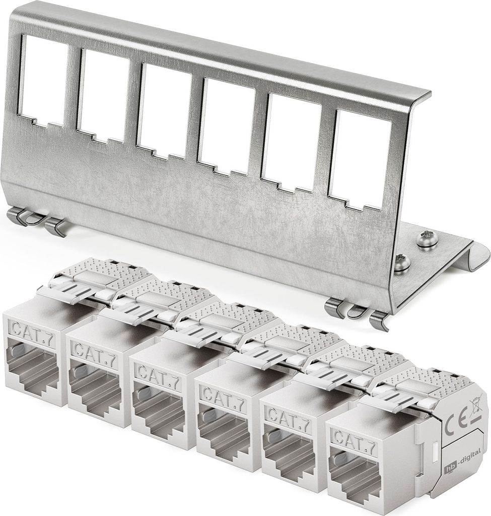 hb-digital Hutschienenadapter 6 Port mit CAT 7 Keystone Modul RJ45