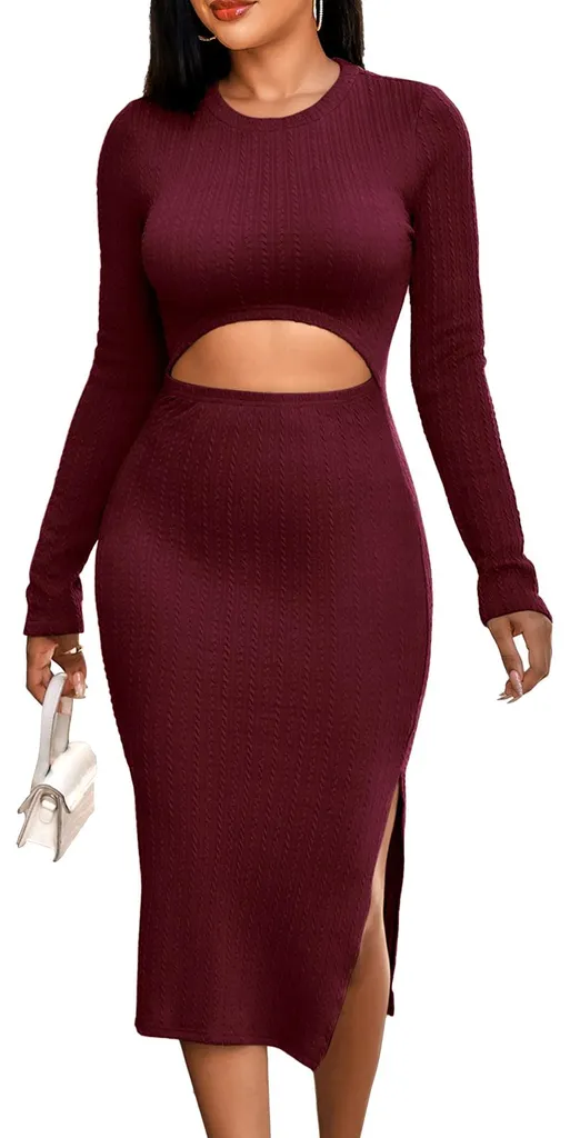 Robe maille bordeaux à découpe nombril et manches longues hiver taille XL