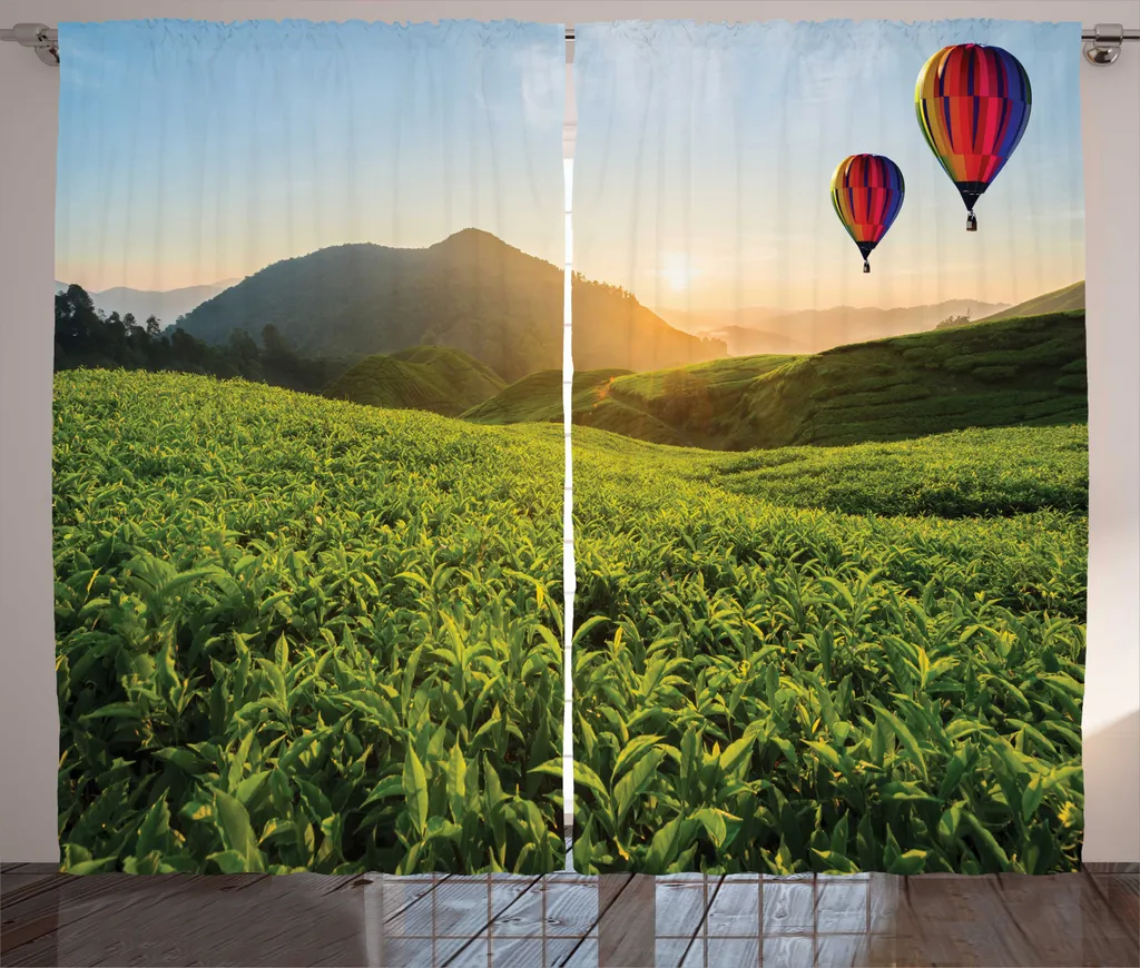 Rideaux Universels pour Salon Plantation Malaisie en Vert et Champagne