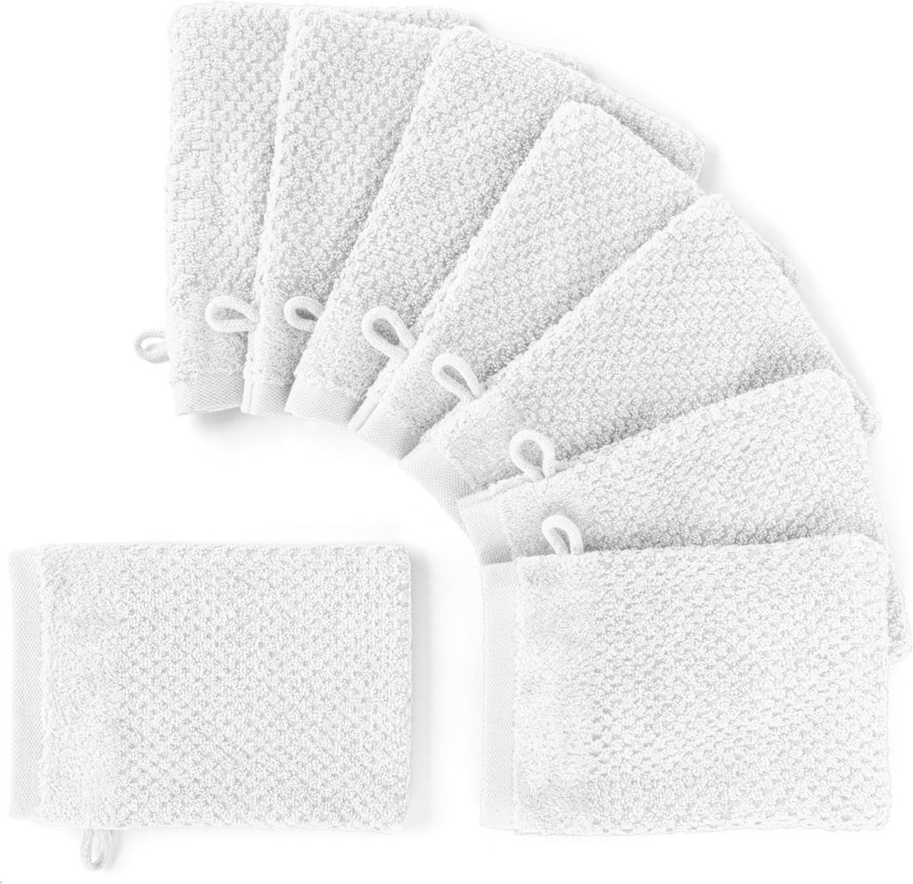 Pure Label 8-TLG Waschhandschuh Waschlappen Set mit Anhängeschlaufe aus 100% Baumwolle, saugstarkund weich | 8 Waschlappen 16x21cm, Weiß