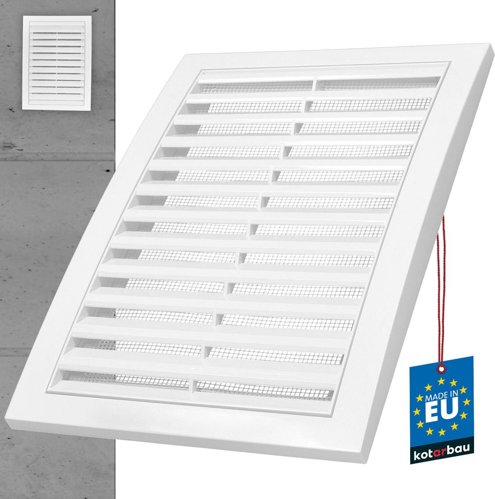 KOTARBAU Lüftungsgitter 180 x 250 mm Abluftgitter Kunststoff mit Insektenschutz Abschlussgitter Rechteckig Weiß Lamellengitter Abluft Zuluft Gi...