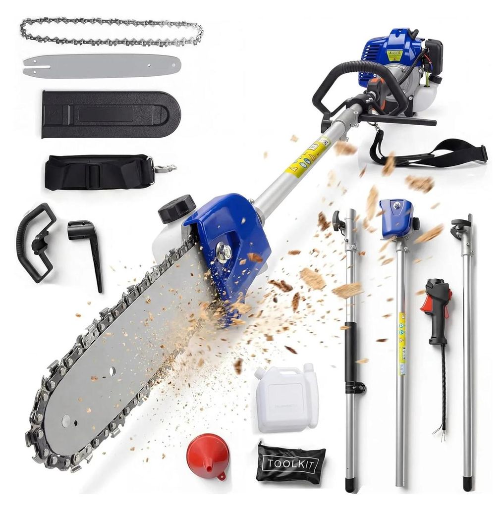 Benzin Teleskop-Hochentaster - 52 cm³ - 30 cm Schwert - Reichweite 4,9 m - 1200 ml Tank - 2-Takt - Blau