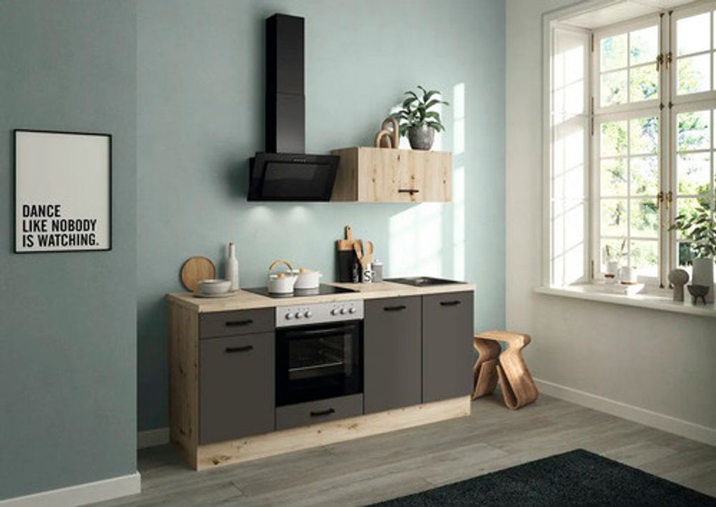 IMPULS Küchenzeile ohne Geräte PESCE 195 cm vulkanbraun matt vormontiert Variante rechts IP120-IBZ41952E-K111-F133-A111-