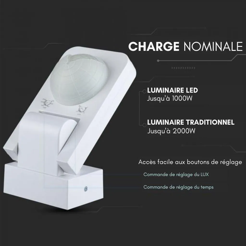 Capteur de Présence Infrarouge Orientable IP65 - Solution Éclairage LED - 6