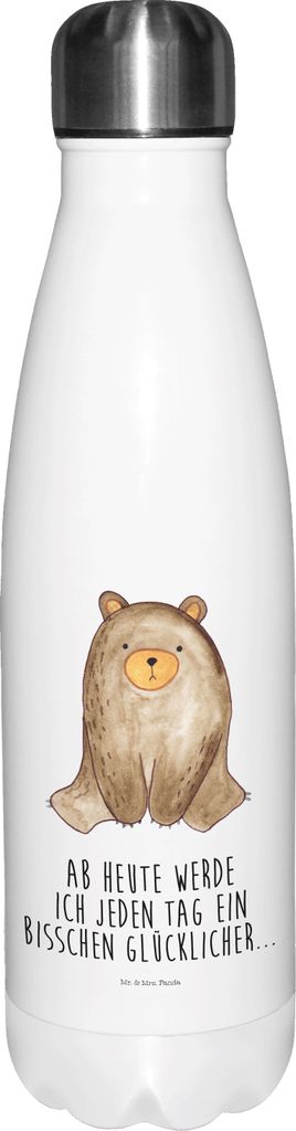 Mr. & Mrs. Panda Getränkeflasche Bär sitzend - Weiß - Geschenk, Thermosflasche, Wasserflasche, Thermos, trinkflaschen, Teddy, Trinkflasche, ther...
