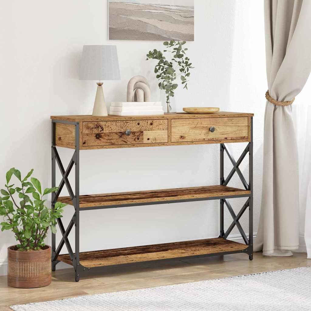 "im Sonderangebot"Konsole Tisch - modernes Design - Flurtisch/Wohnzimmertisch - Altholz 100x28x75cm Schichtholz und Metall DE762549 - Konsolentische