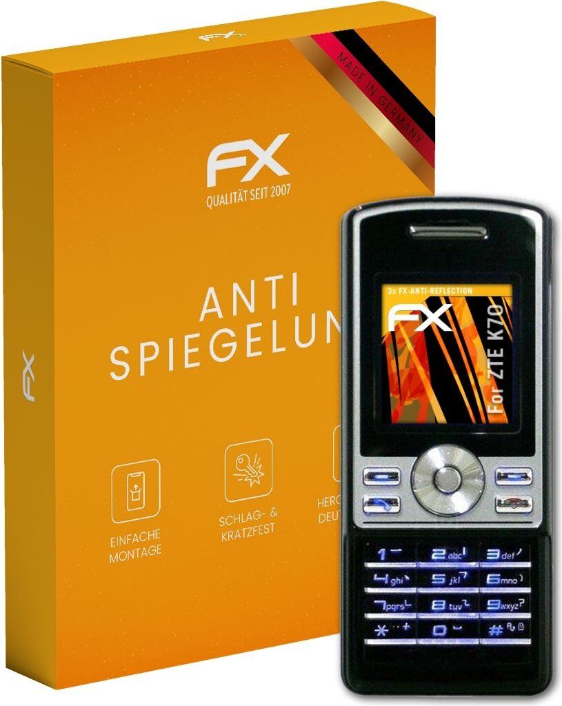 atFoliX FX-Antireflex 3x Schutzfolie kompatibel mit ZTE K70 Displayfolie