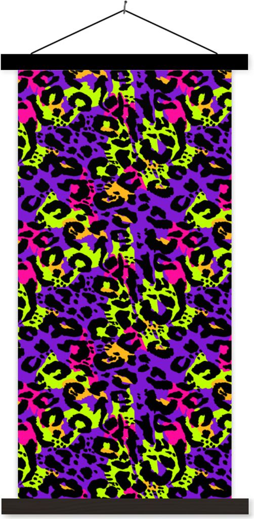 MuchoWow Textilposter Tiermuster - Regenbogen - Neon 90x180 cm mit schwarzem Rahmen - Dekoration Wohnzimmer