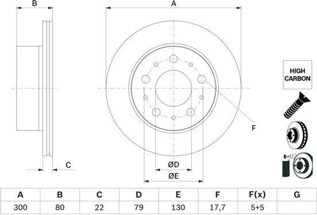 Bosch 0 986 479 E02 Disque de Frein OE 1612435780 pour Jumper et Ducato