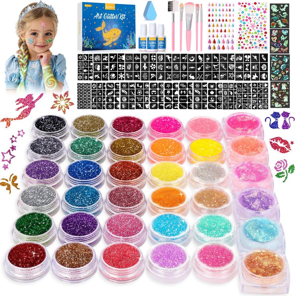 Bledras Glitzer Tattoo Set Kinder, 36 Farben Produktbild 