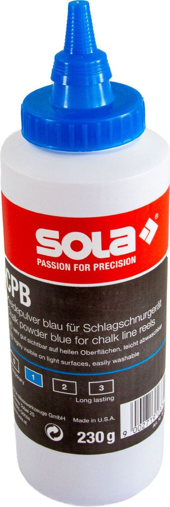 Sola CPB Schlagschnur-Kreide Blau - Füllmenge 230 g - Schlagschnur-Pulver Blau, Ersatz-Kreide für Schlagschnur - sichtbar auf hellen Oberflächen...