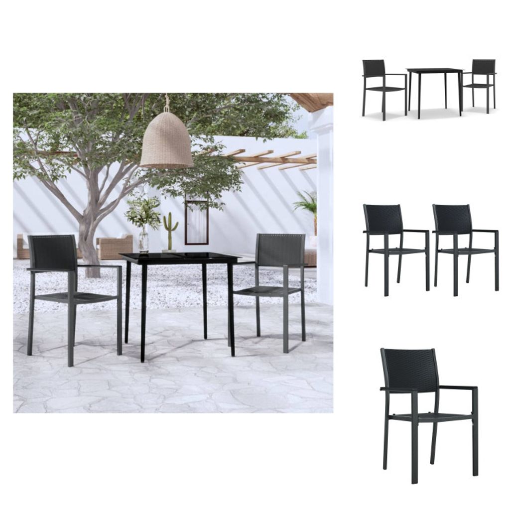 vidaXL 3-tlg. Garten-Essgruppe Schwarz - Gartenmöbel-Sets