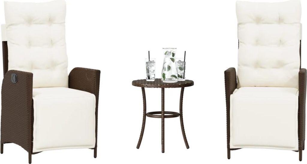 Maison Exclusive - 3-tlg. Bistro-Set mit Kissen Braun Poly Rattan