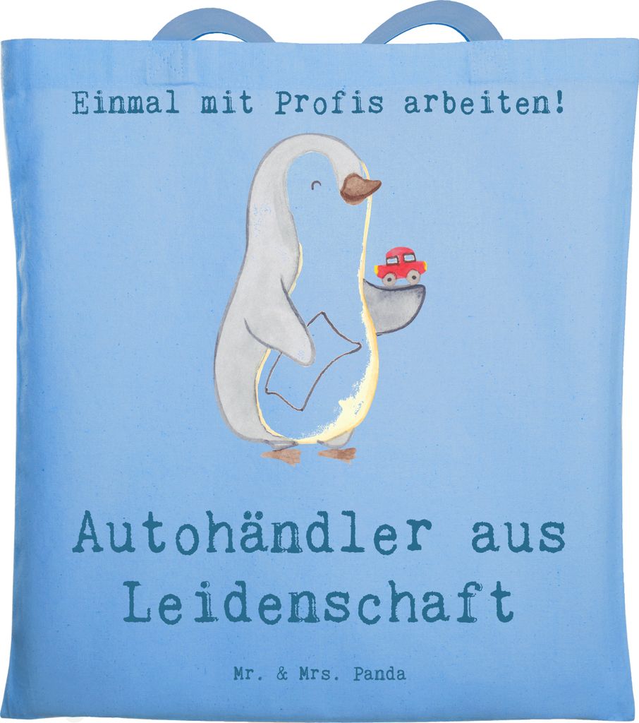 Mr. & Mrs. Panda Tote Bag Autohändler Leidenschaft - Sky Blue - Geschenk, wagenhändler, Autohandel, baumwoll shopper, Jutebeutel, Laptoptasche, B...