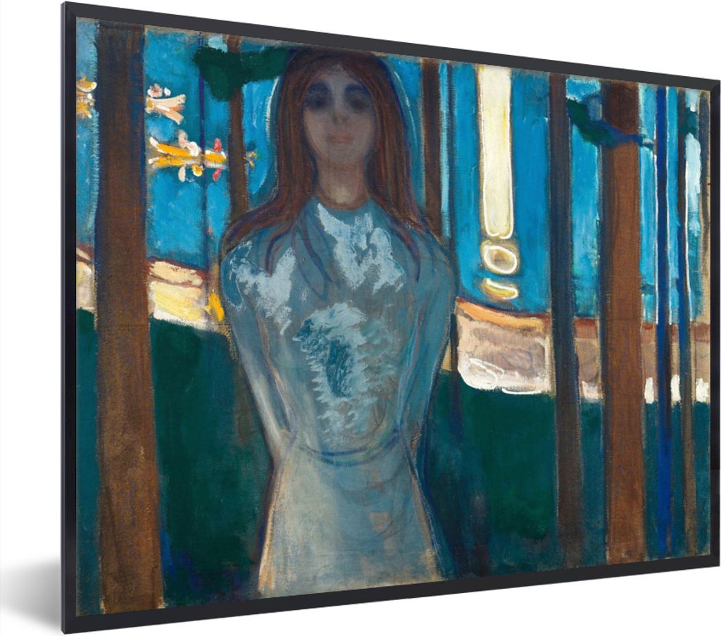 MuchoWow MuchoWow Gerahmtes Poster Sommernacht - Edvard Munch 40x30 cm - Poster mit zchwarzem Bilderrahmen - Kunstposter - Wanddekorationen